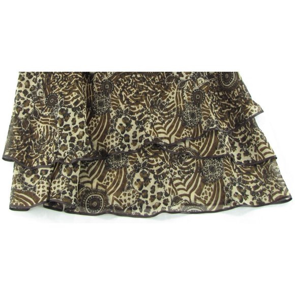 SALE! Floral Leopard Sheer Ruffle Brown Midi Knee Skirt - Picture 3 of 3